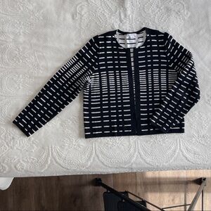 Liz Claiborne Black and White Striped Open-Front Cardigan